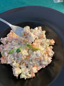 Olivier salad with Salmon