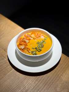 Pumpkin Cream Soup with Shrimp